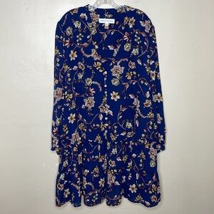 EMMA & MICHELE Mini Dress or Long Blouse Navy Floral V-Neck Ruffle Hem 3X
